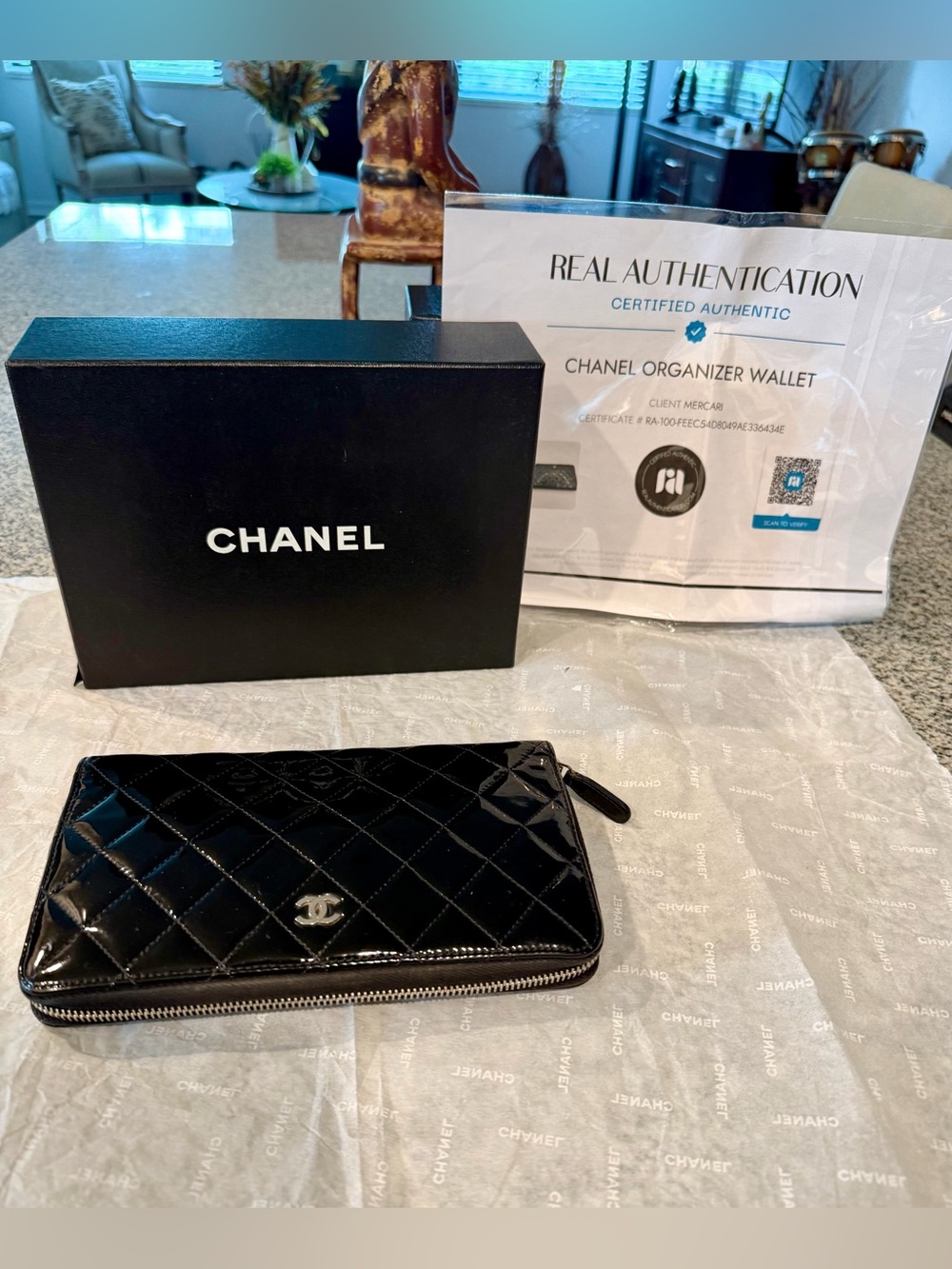 CHANEL Black Quilted Patent Zip-Around Organizer Wallet - Picture 1 of 11